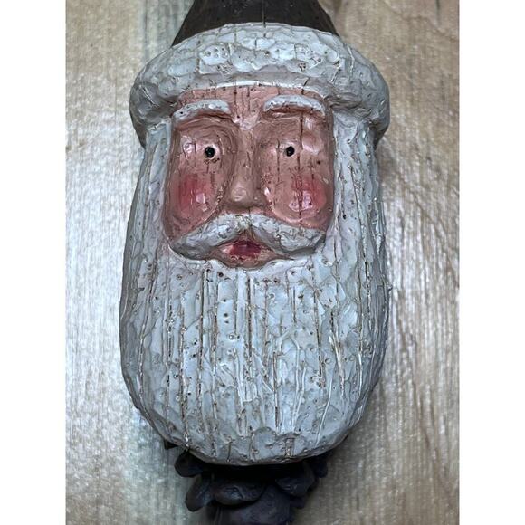 Santa Head 4.5 in Faux Wood Pine Cone Primitive Folk Christmas Holiday Ornament - Picture 4 of 6